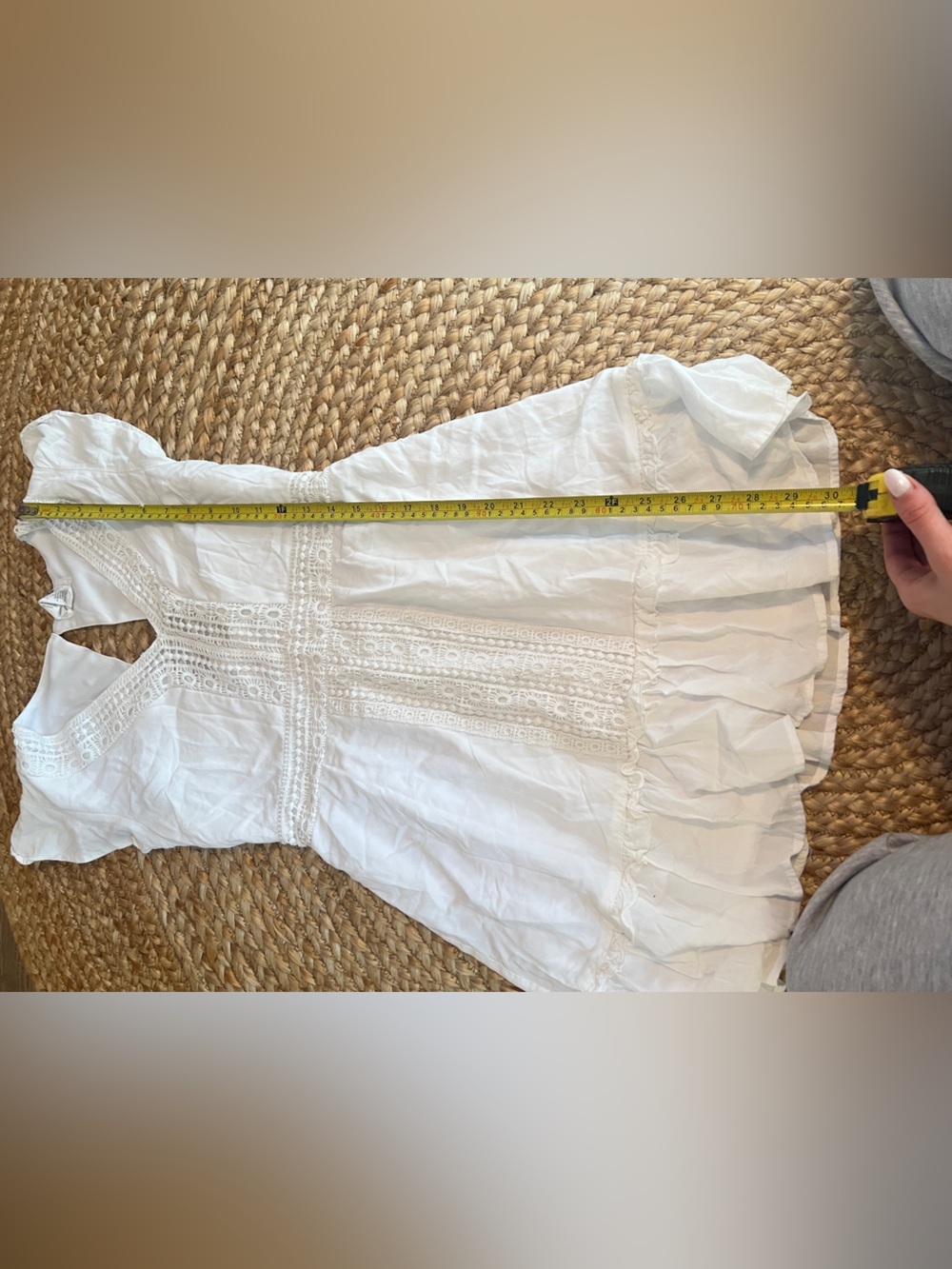 Joie White Lace Trim Mini Dress Boho Cottagecore Size Large - Picture 6 of 7